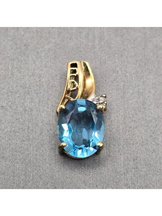 10K Yellow Gold Diamond & Blue Topaz 'I Love You' Slide Pendant - Picture 11 of 11
